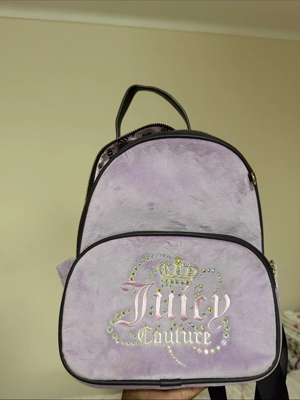 Juicy Couture Lavender Velvet Mini Backpack with Crystal Logo